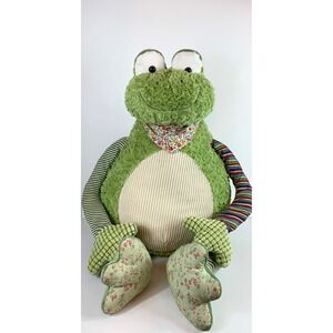 Large Patchwork Frog Plush Stuffed Animal Green Corduroy Floral Striped Bandana